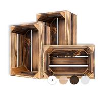Creative Deco Lot de 3 Caisse en Bois Flammé | 30 x 20 x 15 cm | Caisse