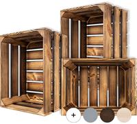 Creative Deco Lot de 3 Caisse en Bois Flammé 40 x 30 x 23 cm - Caisse Rangement