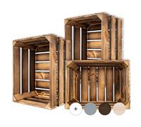 Creative Deco Lot de 3 Caisse en Bois Flammé | 40 x 30 x 23 cm | Rangement Vintage | Cagette Déco