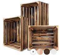Creative Deco Lot de 3 Caisse en Bois Flammé | 50 x 40 x 30 cm | Caisse Rangement Bois | Caisse en Bois Vintage | Cagette en Bois