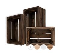 Creative Deco Lot de 3 Caisse en Bois Wengé 30 x 20 x 15 cm | Boîte Rangement Vintage
