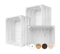 Creative Deco Lot de 3 Caisses en Bois Blanc - 40 x 30 x 23 cm - Caisse Rangement Vintage - Cagette Bois Deco - Boîte de Décoration