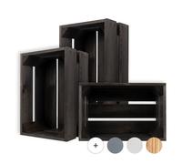 Creative Deco Lot de 3 Caisses en Bois Noir | 30 x 20 x 15 cm | Rangement Vintage | Cagette Deco | Boite Decoration