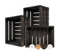 Creative Deco Lot de 3 Caisses en Bois Noir | 40 x 30 x 23 cm | Rangement Vintage | Cagette Deco | Boite Decoration