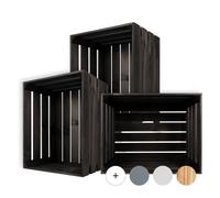 Creative Deco Lot de 3 Caisses en Bois Noir | 50 x 40 x 30 cm | Rangement Vintage | Cagette Deco | Boite Decoration