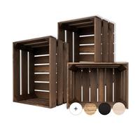 Creative Deco Lot de 3 Caisses en Bois Wengé | 40 x 30 x 23 cm | Rangement Vintage | Cagette Deco | Boite Decoration