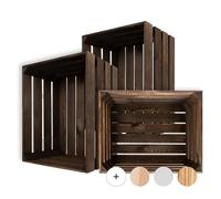 Creative Deco Lot de 3 Caisses en Bois Wengé | 50 x 40 x 30 cm | Rangement Vintage | Cagette Déco | Boîte Décoration