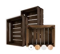 Creative Deco Lot de 3 caisses en bois wengé | Caisses à vin / à fruits | 40 x 30 x 15 cm | Poli | Boîte en bois vintage | Parfait comme panier cadeau décoratif vide boîte à jouets boîte de rangement