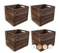 Creative Deco Lot de 4 Caisse en Bois Marron Compatible Étagères KALLAX | EXPIDIT 33 x 37 x 33 cm | Cube de Rangement Bois | Boite Rangement Vintage | Kallax Rangement | Caisse Rangement Bois