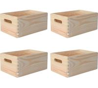Creative Deco Lot de 4 Caisses en Bois avec Poignées - 30 x 20 x 14 cm