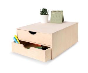 Creative Deco Mini commode en bois | 33 x 25 x 13,5 cm | 2 compartiments | Organiseur de bureau pour documents de travail papier | Organisateur de papeterie uni pour accessoires de bureau | Grande