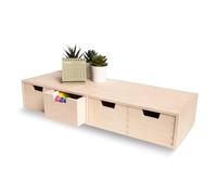 Creative Deco Mini commode en bois, 56 x 20,5 x 10 cm, 4 compartiments, organiseur de bureau pour documents de travail, organiseur de papeterie uni pour accessoires de bureau, grande boîte de