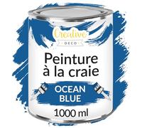 Creative Deco Peinture à la craie bleu océan pour meubles, 1 L, finition bleu foncé mat et craie, toucher lisse pour intérieur | Séchage rapide | Peinture de meubles bleu marine pour bois et