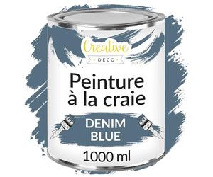 Creative Deco Peinture à la craie pour meubles - Bleu jean - 1000 ml - Sans ponçage - Mat lavable - Effet dégradé possible