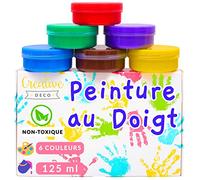 Creative Deco Peinture au Doigt Enfant | 6 x 125 ML Pots | Peinture Lavable | Couleurs Intenses et Vives | Loisir Creatif | Sûr et Non Toxique | Peinture Lavable A Base d'eau | pour Tout-Petits
