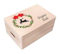 Creative Deco Personnalisé Idee Cadeau Noel pour Femme et Homme - Texte Désiré Boîte en Bois | Votre Original Cadeaux Personnalisé | Personnalisable Decoration - Cerf/Couronne de Noël