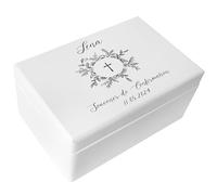 Creative Deco Personnalisé Première Communion Confirmation Cadeau Boite | Boîte Blanc à Souvenirs en Bois pour Garçon et Fille | Personnalisés - Croix | Personnalisable Idée Coffret Décorations