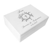 Creative Deco Personnalisé Première Communion Confirmation Cadeau Boite | Boîte Blanc à Souvenirs en Bois pour Garçon et Fille | Personnalisés - Croix | Personnalisable Idée Coffret Décorations