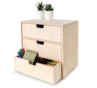 Creative Deco Petit Commode Boite Rangement Bois | 3 Tiroirs | 28,5 x 20 x 28,5 cm | Organisation Bureau et Stockage | Coffret Boîte Parfait pour les Accessoires, Cartes, Papier et Papeterie de Bureau