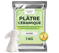 Creative Deco Platre pour Moulage Blanc Ivoire | 1 kg | Plâtre Ceramique | Poudre de Ceramique pour Moulage | Alginate Moulage | Idee Cadeau Original | Jesmonite