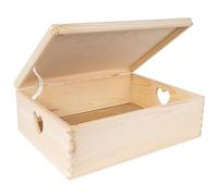 Creative Deco XL Grande Boîte en Bois avec Couvercle à Décorer | 40 x 30 x 14 cm (+/- 1cm) | Non Peint | Poignées Forme de Cœur | Boîte en Bois pour Jouets, Outils | Brut & Non PONCÉ