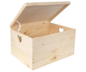 Creative Deco XXL Grande Boîte en Bois avec Couvercle à Décorer | 40 x 30 x 24 cm (+/- 1cm) | Non peint | Poignées Forme de Cœur | Boîte en Bois pour Jouets, Outils | BRUT & NON PONCÉ