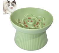 Creative Flower Gamelle pour Chat à Alimentation Lente en Céramique 300 ML - Gamelle surélevée Anti-Glouton Anti-Glouton -Vomi pour Aliments Secs et Humides (Vert)