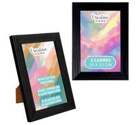 Creative Home 2 x Cadre Photo 10x15 cm Noir Mural | Bois de Pin Naturel | Decoration de Bureau Chambre Maison | Support Crochets | Accrocher Horizontalement ou Verticalement | Facile à Monter | Verre
