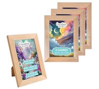 Creative Home 4 x Cadre Photo 10x15cm Non-Peint Mural | Bois de Pin Naturel | Decoration Bureau Chambre Maison | Support Crochets | Accrocher Horizontalement ou Verticalement | Facile à Monter | Verre