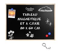 Creative Home 80 x 60 cm Tableau Magnétique Aimanté | Fabriqué dans l'UE | Tableau Craie Noir Ardoise Murale | 2 Crochets de Fixation | Pour la Maison, le Bureau et l'École