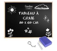 Creative Home 80x60 cm Tableau Craie Noir Ardoise Mural | Cadre de Pin | Effaceur Brosse + Stylo + Kit Suspension Incluses | Panneau pour Bureau, Cuisine, Chambre, Cafe, Maison, Ecole, Restaurant, Pub
