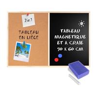 Tableau Liège Magnétique - Creative Home - 90 x 60 cm - Noir Ardoise - Cadre en Pin - Bureau