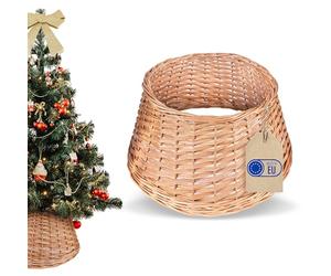 Creative Home Cache Pied de Sapin de Noel en Osier | Rond Max. Largeur 46 cm Hauteur 24 cm | Jupe de Sapin | Fabriqué à la Main | Panier de Noël