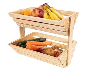 Creative Home Corbeille à Fruits en Bois à Deux Étages | 36 x 28 x 30 cm | Panier de Fruits | Support de Rangement | Fruits Légumes | Stockage et Organisation | Décoration Cuisine