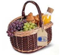 Creative Home Grand Panier Pique-Nique en Osier avec Anse | 43 x 33 x 40 cm | Panier Bicolore à Champignons | Saule Foncé et Clair | Léger | Tissé à la Main | Universel