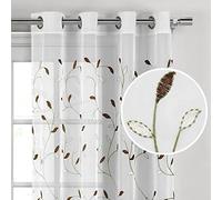 Creative Home Ideas Rideaux Transparents brodés à Feuilles ondulées - Mesurant 137,2 x 243,8 cm - Comprend 1 Panneau de Rideau à Feuilles - Rideaux de fenêtre avec œillets métalliques - (Rideau