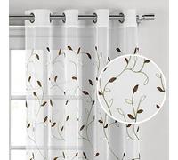 Creative Home Ideas Rideaux Transparents brodés à Motif Floral de 160 cm de Long, Rideaux Transparents Extra Larges de 137,2 x 160 cm, Rideaux décoratifs à œillets pour Salon, Rideaux Transparents