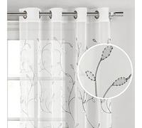 Creative Home Ideas Rideaux Transparents brodés avec Feuilles ondulées, Comprend 1 Panneau de Rideau à Feuilles - Rideaux de fenêtre avec œillets métalliques, 137,2 x 213,4 cm, Rideau Blanc avec