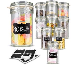 Creative Home Lot de 10 Bocaux en Verre 500ml