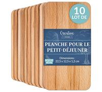 Creative Home Lot de 10 Planche a Decouper Bois | 22,5 x 12,5 x 1,2 cm | Petite Planche à Découper en Bois pour Apero et Petit Dejeuner