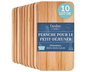 Creative Home Lot de 10 Planche a Decouper Bois | 22,5 x 12,5 x 1,2 cm | Petite Planche à Découper en Bois pour Apero et Petit Dejeuner