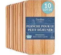 Creative Home Lot de 10 Planche a Decouper Bois | 22,5 x 12,5 x 1,2 cm | Planche Petit Dejeuner Bois | Planche Petit Déjeuner