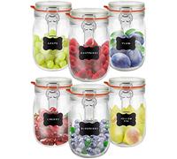 Creative Home Lot de 6 Bocaux en Verre 1L | Bocal en Verre avec Couvercle Hermétique | Boite conservation alimentaire | Boite Rangement Cuisine | Pot a epices | Inclus des étiquettes et une craie