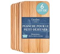 Creative Home Lot de 6 Planche a Decouper Bois | 22,5 x 12,5 x 1,2 cm | Petite Planche à Découper en Bois pour Apero et Petit Dejeuner