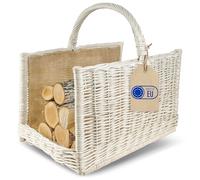 Creative Home Panier de Rangement Panier en Osier avec Poignée et Jute | Rectangulaire 50x34x50cm | Blanc | Tissé à la Main | Panier a Bois Panier Cadeau de Cheminée | Polyvalent et Durable