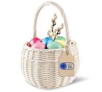 Creative Home Petit Panier de Pâques en Osier Blanc | 22 x 22 x 26 cm (+/- 2 cm) | Panier avec anse | Tissé à la main | Panier cadeau | Panier fruits