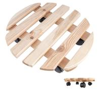 Creative Home Porte Plante a roulettes en Bois Massif | Diamètre 35 cm | Capacité de Charge 80 kg | Support à Roulette Plante | Transport Simple | Support Pot de Fleur | Plateau à roulettes
