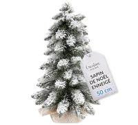 Creative Home Sapin de Noël Artificiel Enneigé 50 cm | Effet Neige | Branches Blanches Floquées | Décoration de Noël pour Table, Rebord de Fenêtre, Bureau | Intérieur, Extérieur | Decoration Noel