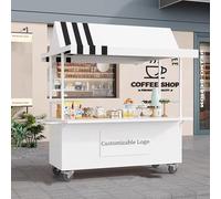 Creative Iron Chariot d'extérieur avec auvent, chariot de marché portable, présentoir mobile avec roue pour nourriture de rue, marchés aux puces, magasins pop-up (blanc, 120 cm)