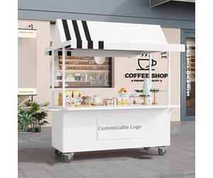 Creative Iron Chariot d'extérieur avec auvent, chariot de marché portable, présentoir mobile avec roue pour nourriture de rue, marchés aux puces, magasins pop-up (blanc, 120 cm)